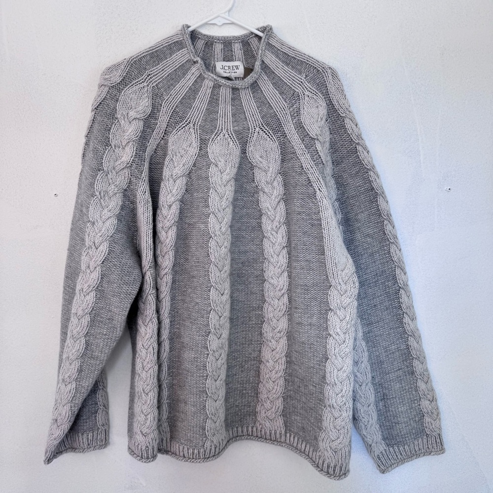 J. Crew Collection Cashmere Cable Rollneck Sweater Gray White size 3X NWT NEW